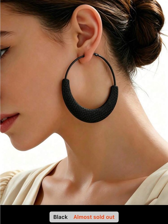 Jewelry - Black Textured Hoop Earrings - Brand